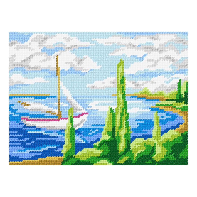 DIY Needlepoint Kit "Sailboat in the bay" 10.6"x14.2"