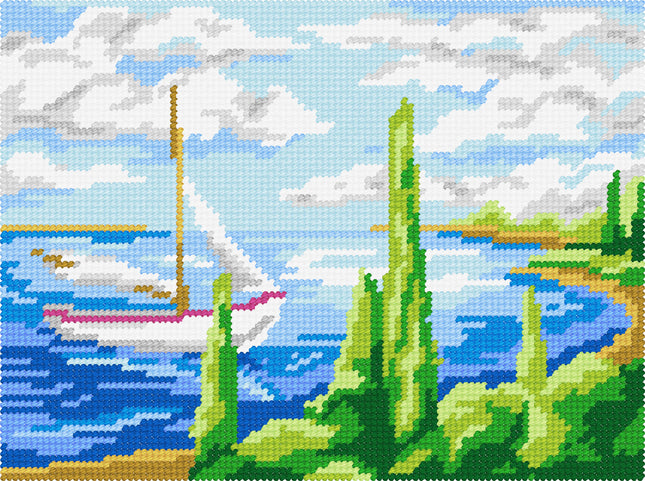 DIY Needlepoint Kit "Sailboat in the bay" 10.6"x14.2"