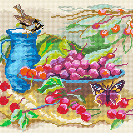 DIY Needlepoint Kit "A sparrow near a bowl of cherries" 14.2"x18.5"