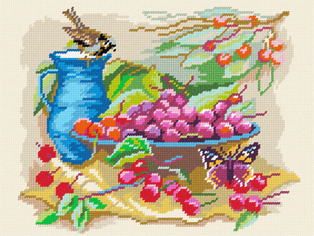 DIY Needlepoint Kit "A sparrow near a bowl of cherries" 14.2"x18.5"