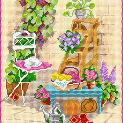 DIY Needlepoint Kit "Watering can in the backyard" 14.2"x18.5"