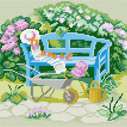 DIY Needlepoint Kit "A wheelbarrow in the backyard" 14.2"x18.5"