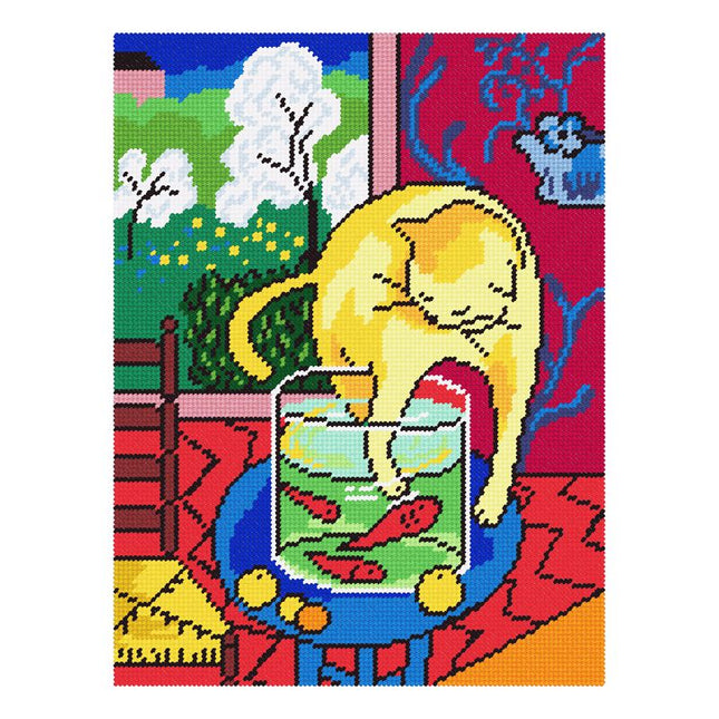DIY Needlepoint Kit "Cat with Fish" 14.2"x18.5"