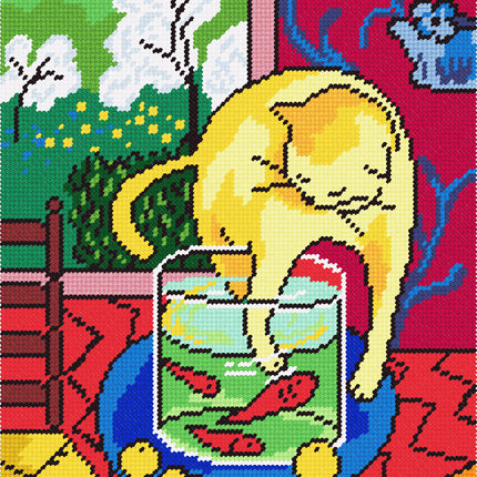 DIY Needlepoint Kit "Cat with Fish" 14.2"x18.5"