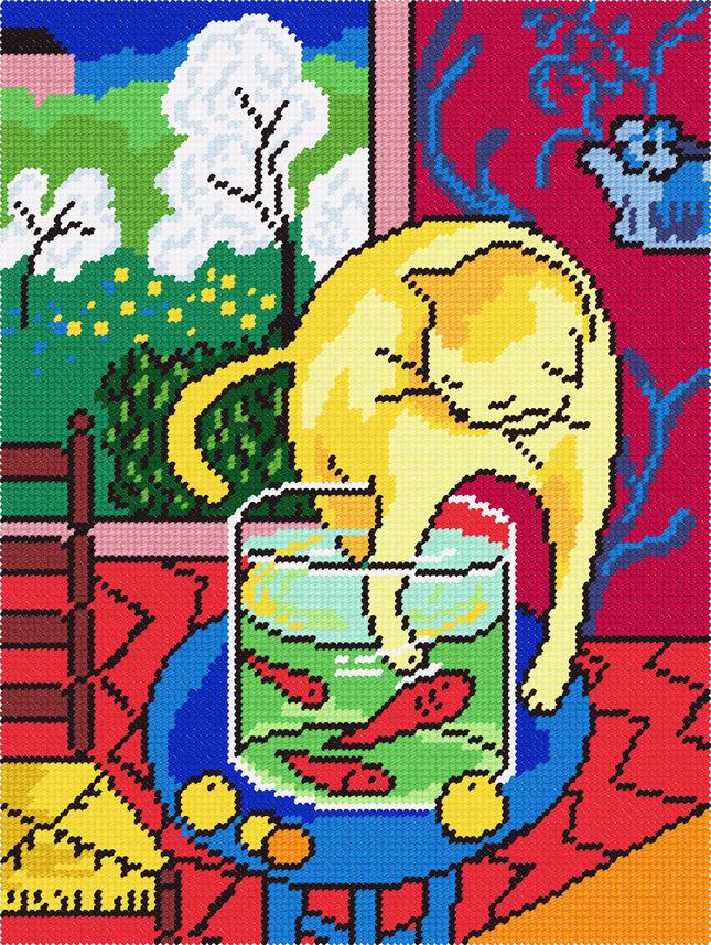 DIY Needlepoint Kit "Cat with Fish" 14.2"x18.5"