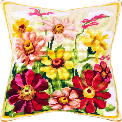 Needlepoint Pillow Kit "Zinnias"