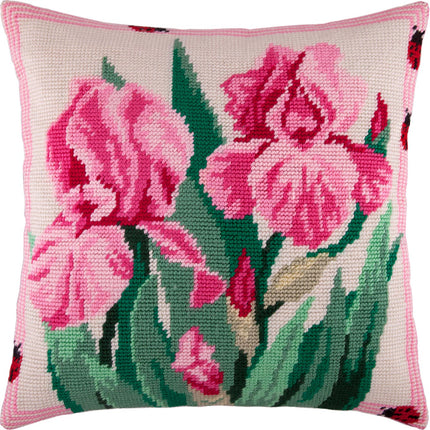 Needlepoint Pillow Kit "Pink Irises"