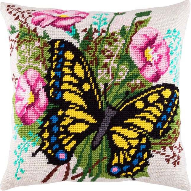 Needlepoint Pillow Kit "Swallowtail on Field Bindweed"