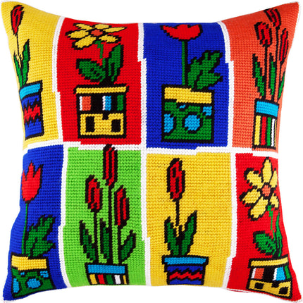 Needlepoint Pillow Kit "Flower Pots"