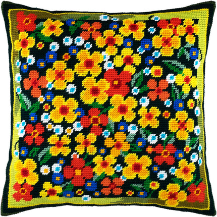 Needlepoint Pillow Kit "Meadow of Flowers"