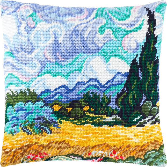 Needlepoint Pillow Kit "Wheat Field with Cypresses"