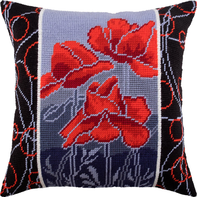 Needlepoint Pillow Kit "Poppies in the Night"