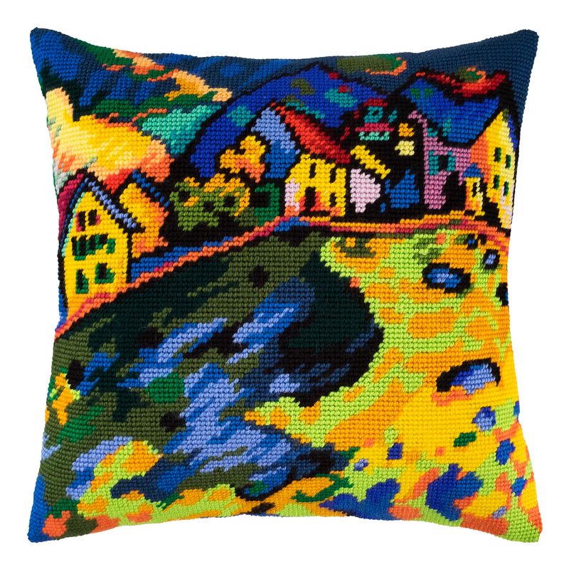 Needlepoint Pillow Kit "Houses on a Hill"