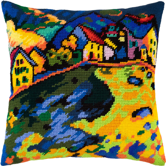 Needlepoint Pillow Kit "Houses on a Hill"