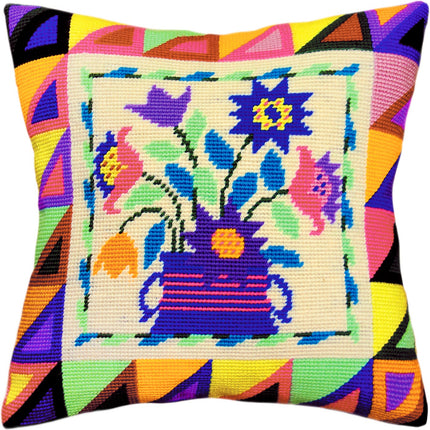 Needlepoint Pillow Kit "Folk Flowers"