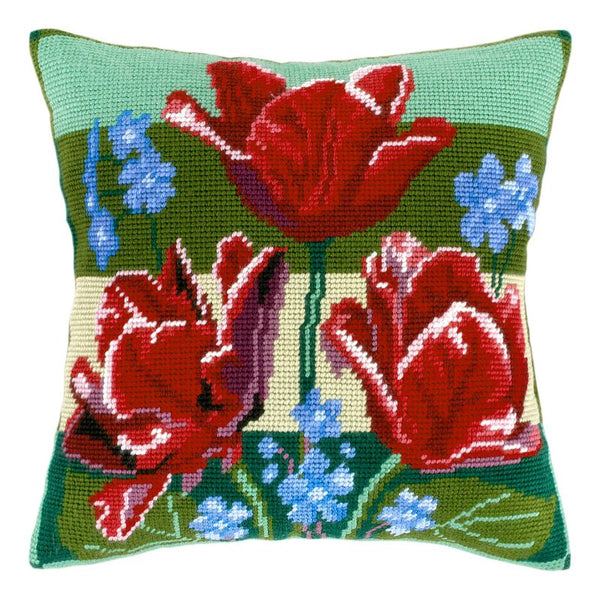 Needlepoint Pillow Kit "Tulips and Forget-Me-Nots"