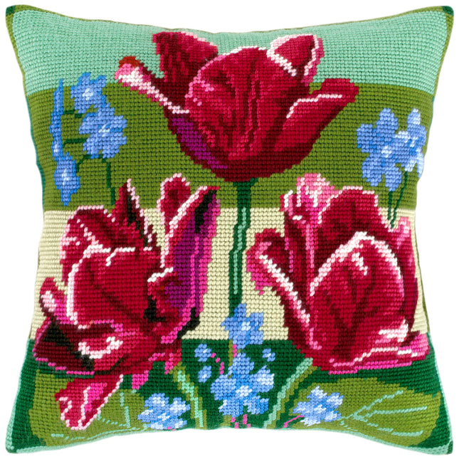Needlepoint Pillow Kit "Tulips and Forget-Me-Nots"