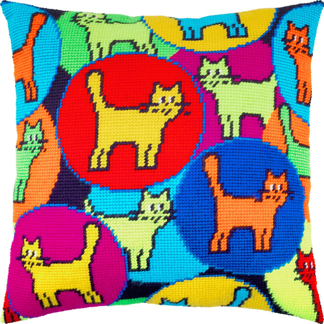 Needlepoint Pillow Kit "Kaleidoscope of Cats"
