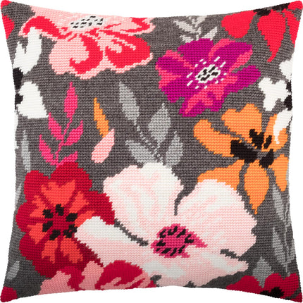 Needlepoint Pillow Kit "Red Flowers"