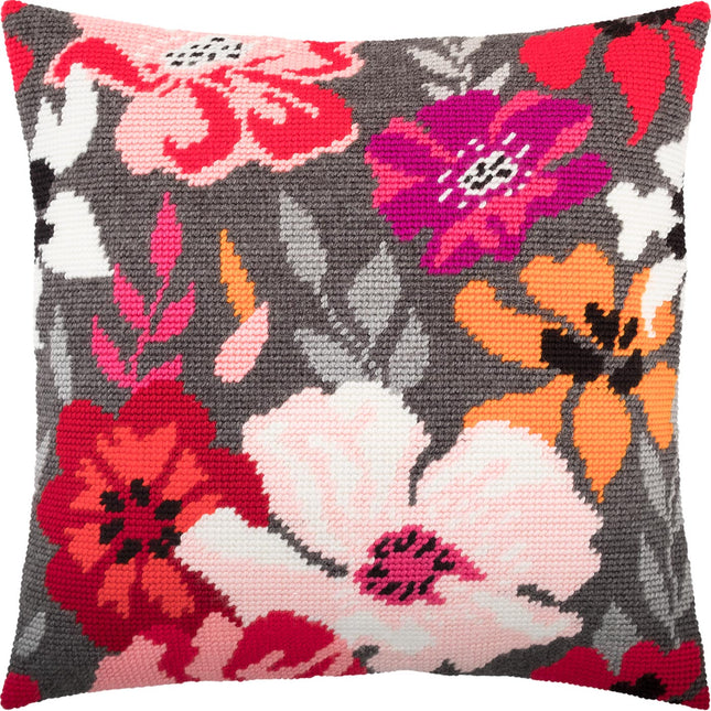 Needlepoint Pillow Kit "Red Flowers"