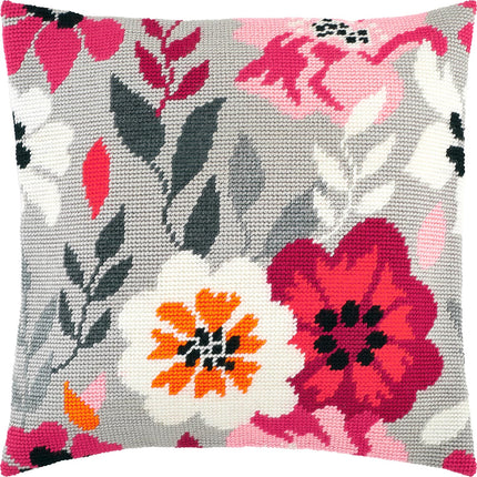 Needlepoint Pillow Kit "Pink Flowers"