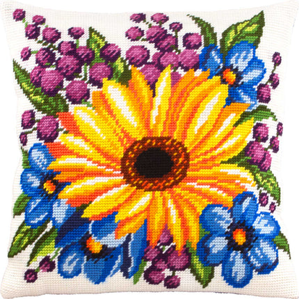 Needlepoint Pillow Kit "Sunflower among flowers"