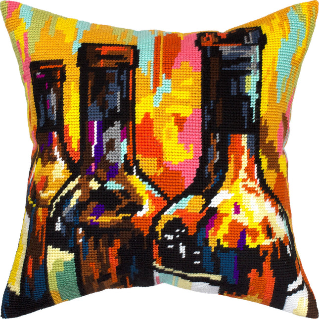 Needlepoint Pillow Kit "Still Life with Wine Bottles"