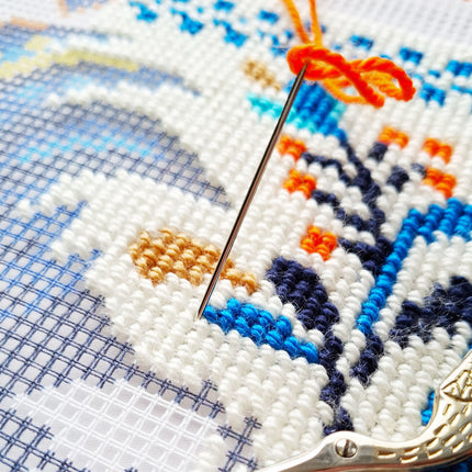 Needlepoint Pillow Kit "Colorful Roosters"