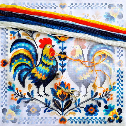 Needlepoint Pillow Kit "Colorful Roosters"