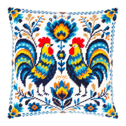 Needlepoint Pillow Kit "Colorful Roosters"