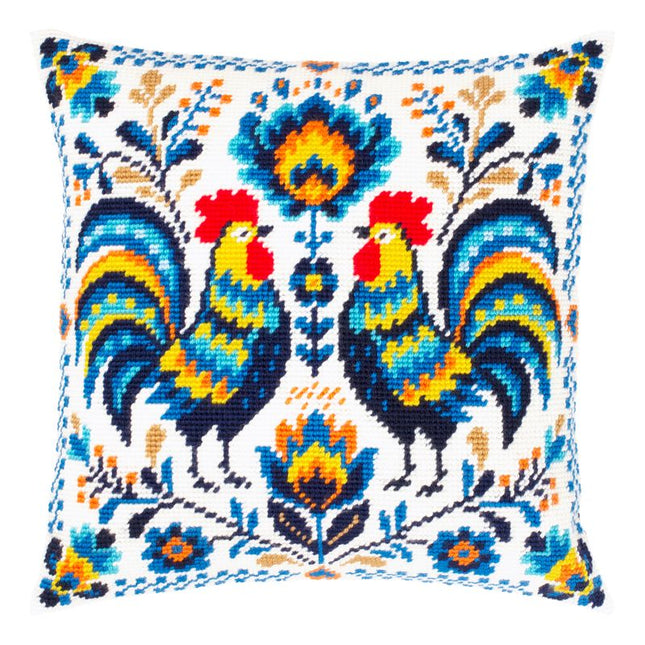 Needlepoint Pillow Kit "Colorful Roosters"