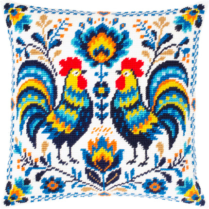 Needlepoint Pillow Kit "Colorful Roosters"