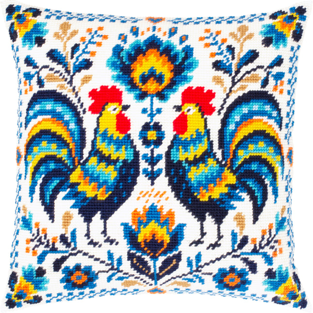 Needlepoint Pillow Kit "Colorful Roosters"