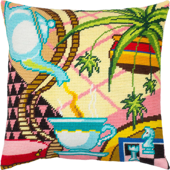 Needlepoint Pillow Kit "Teatime"