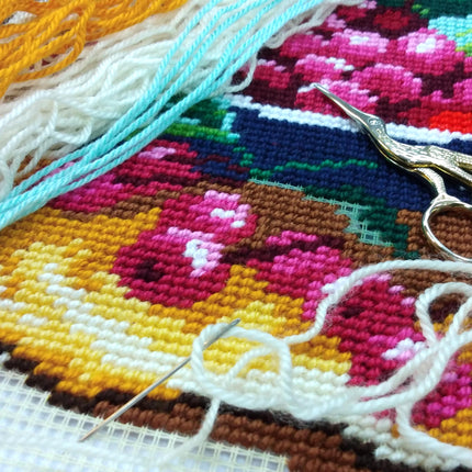 Needlepoint Pillow Kit "Sparrow and Cherries"