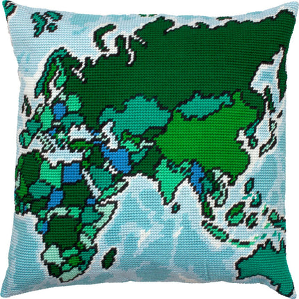 Needlepoint Pillow Kit "Map of the World"