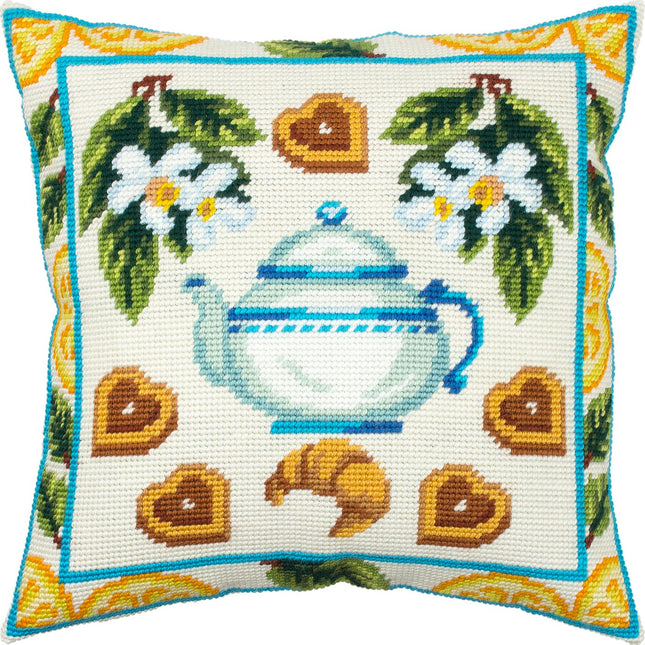 Needlepoint Pillow Kit "Tea and Cookies"