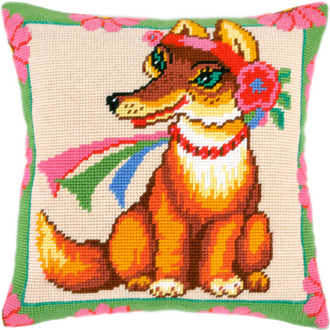 Needlepoint Pillow Kit "A Fox in Flowers"