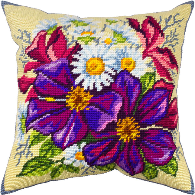 Needlepoint Pillow Kit "Clematis Flowers"