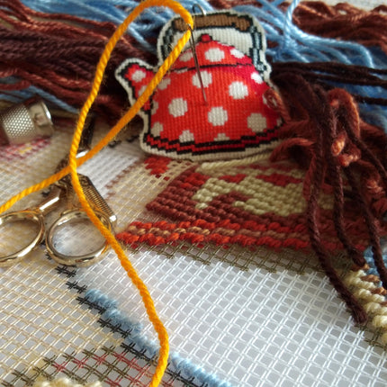 Needlepoint Pillow Kit "Coffee and a Tangerine Cake"