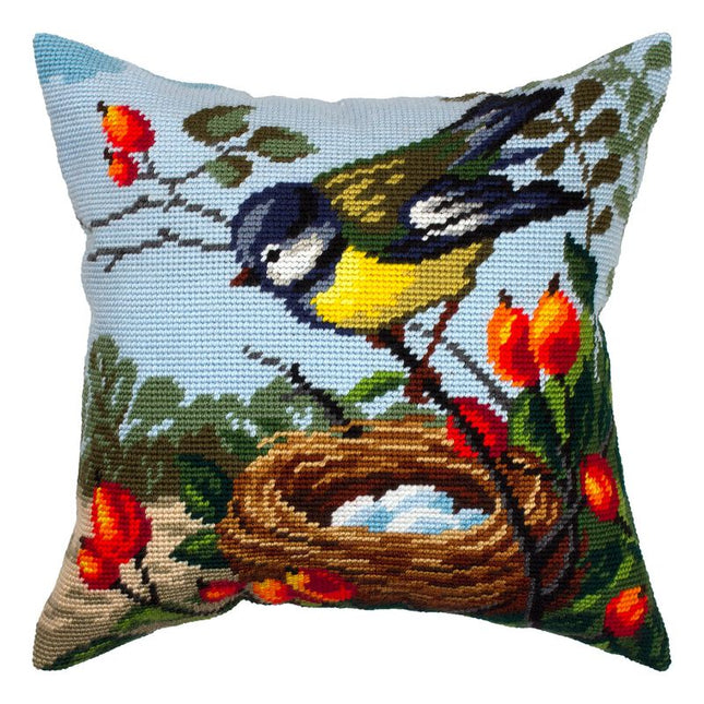 Needlepoint Pillow Kit "Tit at Her Nest"