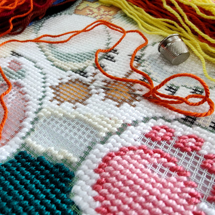 Needlepoint Pillow Kit "Bear in a Trapper Hat"