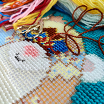Needlepoint Pillow Kit "Bear in a Trapper Hat"