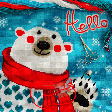 Needlepoint Pillow Kit "Bear with a Scarf"
