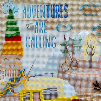 Needlepoint Pillow Kit "Adventures Are Calling"
