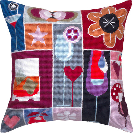 Needlepoint Pillow Kit "Cocktail Party"