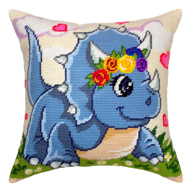Needlepoint Pillow Kit "Little Triceratops"