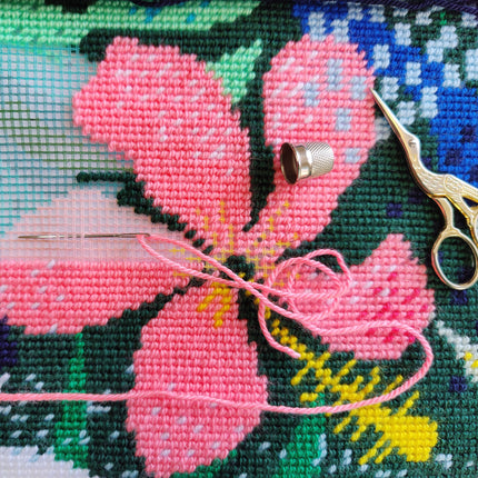 Needlepoint Pillow Kit "Wild Hibiscus"