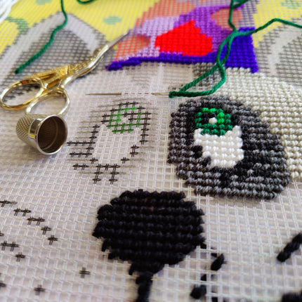 Needlepoint Pillow Kit "Cat in a Cone Hat"