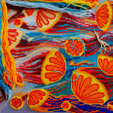 Needlepoint Pillow Kit "Jellyfish at Sunsetting"